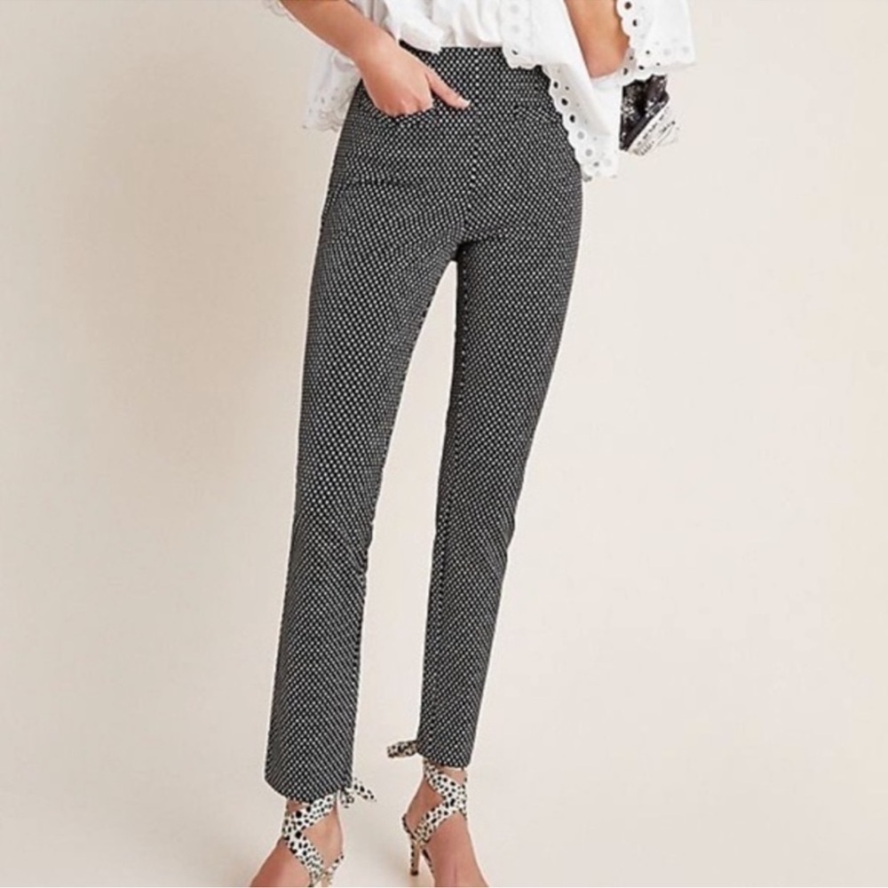 Anthropologie The Essential Slim Black White Dot Trouser Pants